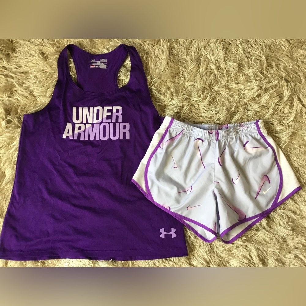 UNDER ARMOUR NIKE Girls size L M TANK TOP SHORTS OUTFIT